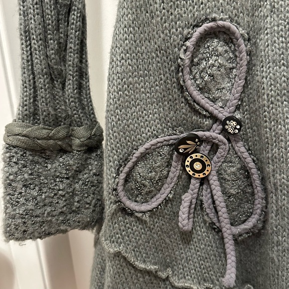 Forla Paris Gray Mixed Media Long Cardigan L Sweater Y2K 90s wool knit braid - Picture 3 of 9
